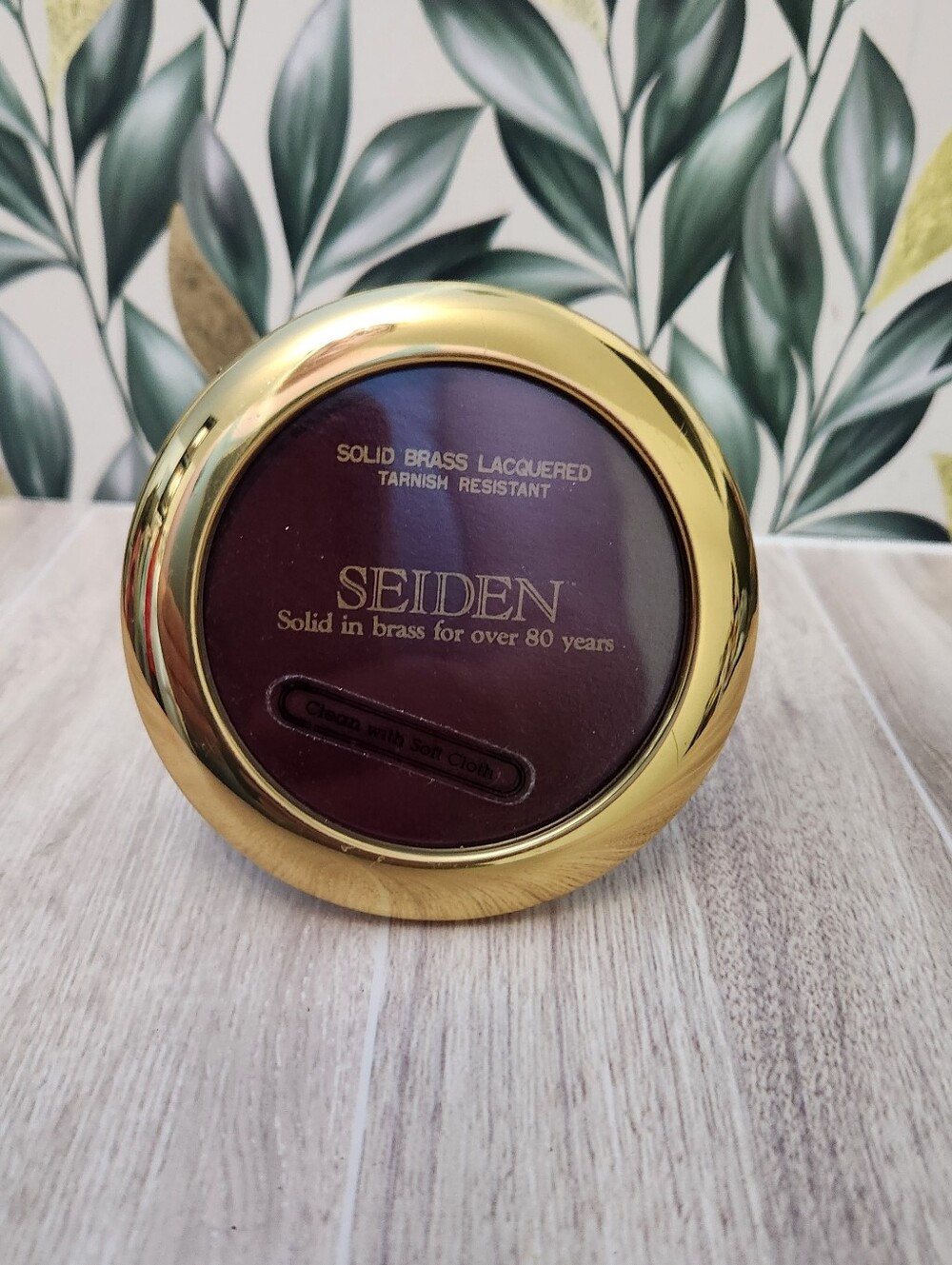 Vintage Seiden Solid Brass Round Mini Picture Frame 3.75” Circle Velvet Back